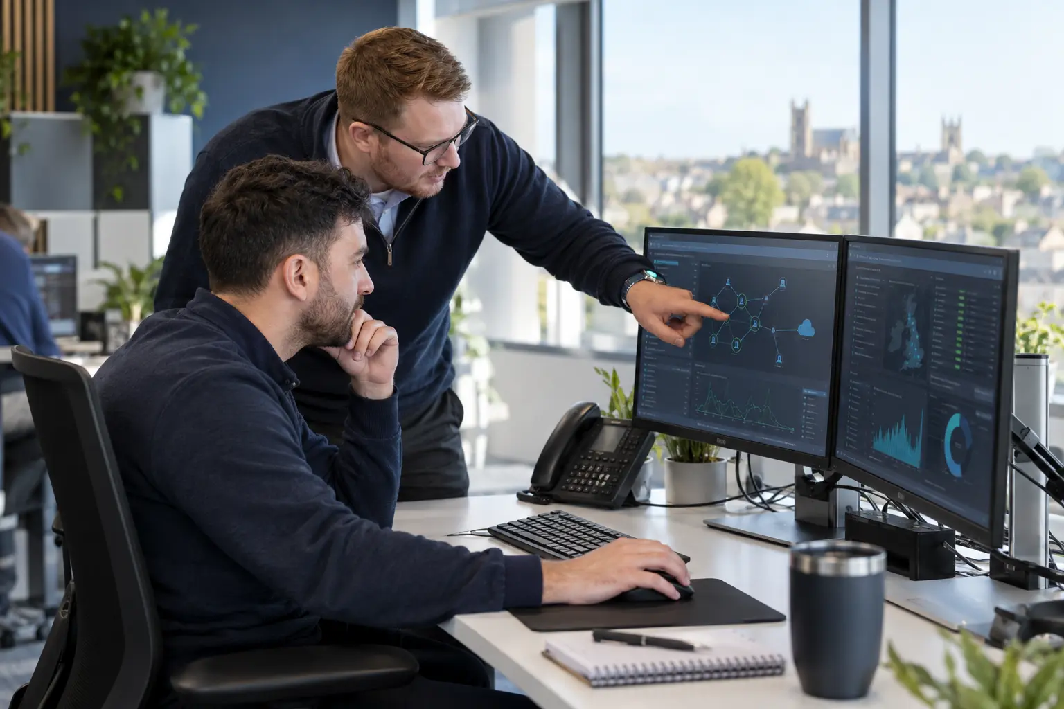 Phone Guys support colleagues working together on a connected service